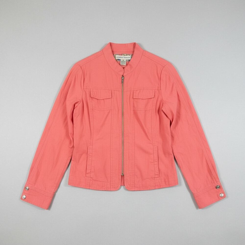 Bamboo Traders Coral Utility‎ Jacket Zip Front Cotton Mandarin Collar Size M